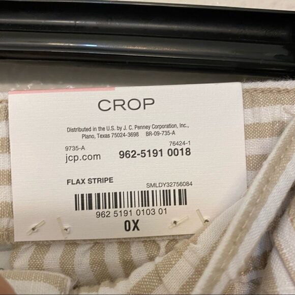 Liz Claiborne Belted tan flax Striped Crop Pants linen coastal beachy plus 2XL - Picture 9 of 14